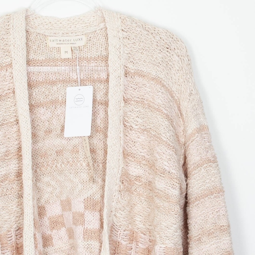 NWT Saltwater Luxe Womens 3D Knit Balloon Sleeve Cardigan Sweater Size M Neutral - Picture 3 of 8
